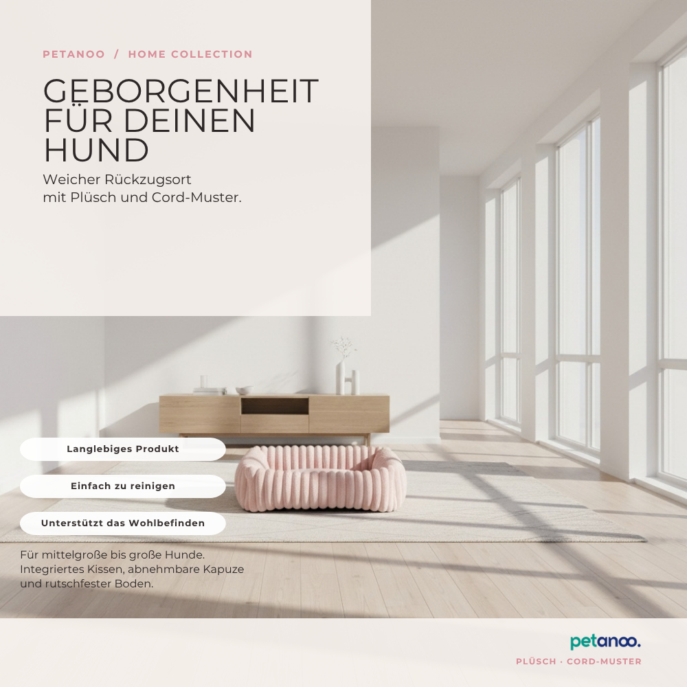 Hundebett LONNI – eckig, gerippter Samt in Pink