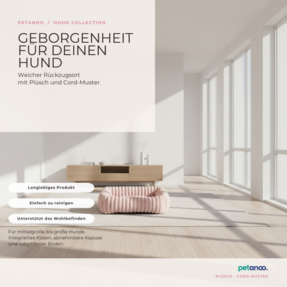 Hundebett LONNI – eckig, gerippter Samt in Pink