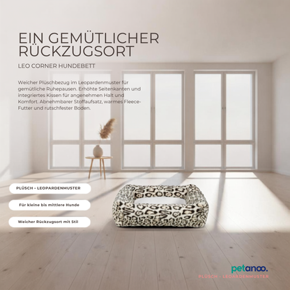 Hundebett LEO Corner – Leoparden-Druck Creme | Komfortables Eck-Hundebett