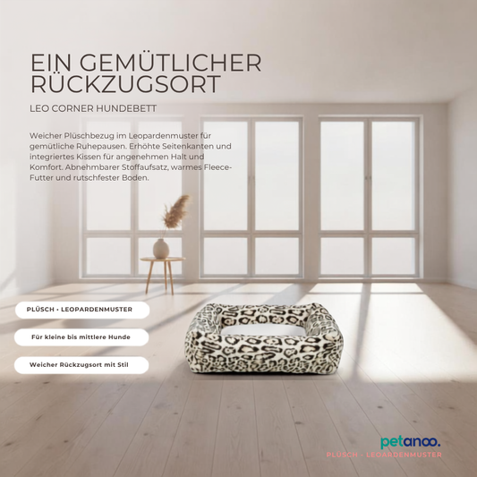 Hundebett LEO Corner – Leoparden-Druck Creme | Komfortables Eck-Hundebett